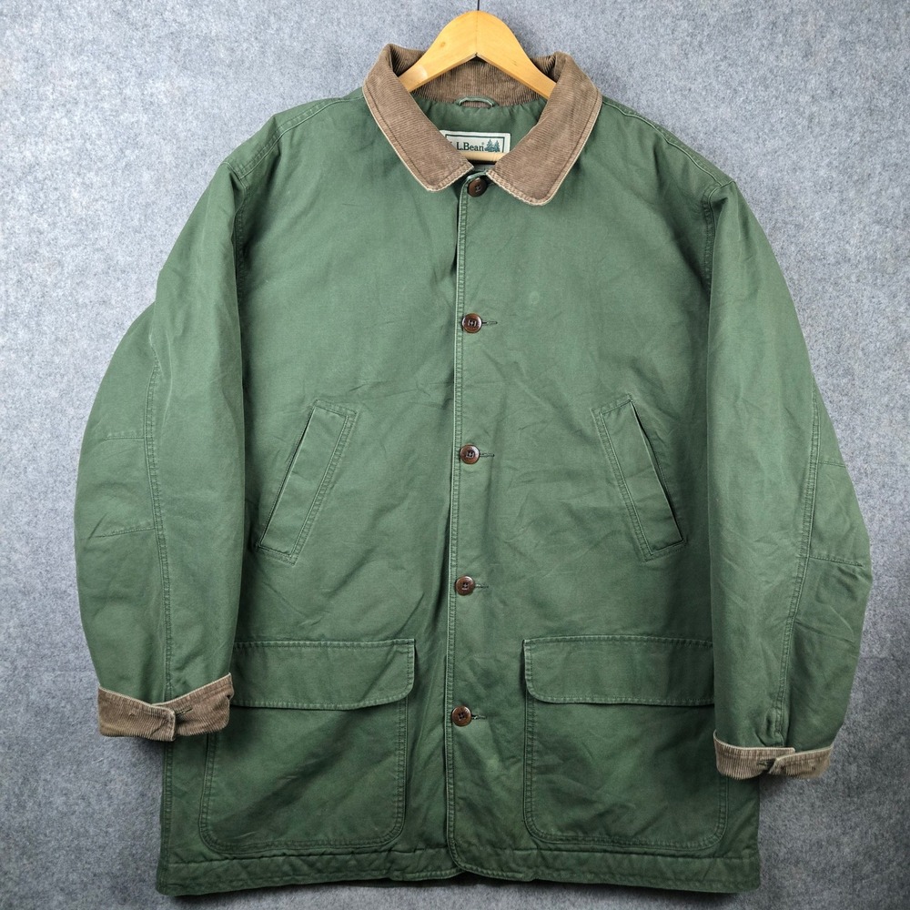 LL Bean Chore Coat Mens 2XLT Tall Green Quilted Barn Jacket Corduroy Field Hunt
